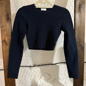 Babaton Dark Blue Ribbed Crop Top